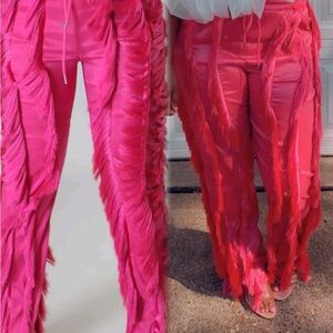 Vibrant Pink Feathered Women's Pants